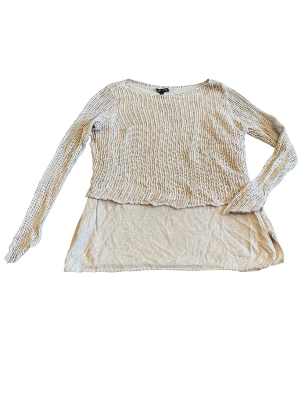 Eileen Fisher Organic Layer Tiered Layered Top Shirt Sweater Blouse Size Medium